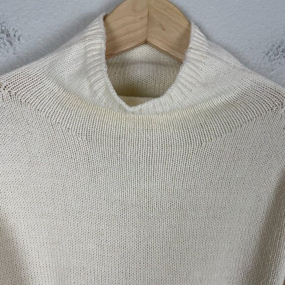Project Naadam Womens Medium Sweater Ruffle Mock Neck Cream Cable Knit - Picture 5 of 12